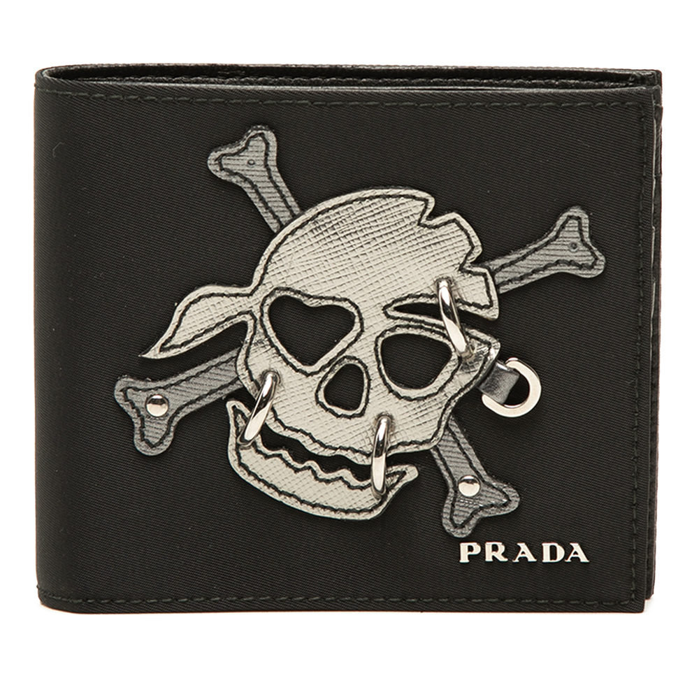 Pre-Loved Prada Tessuto Patchwork Skull Pierced Bifold Wallet